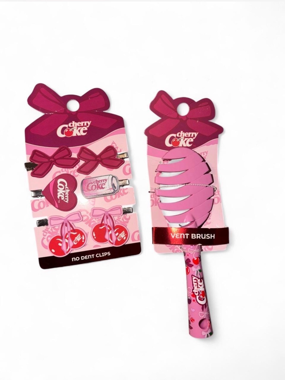 Primark Cherry Coke Pink Kids No-Dent Clips & Vent Brush Set